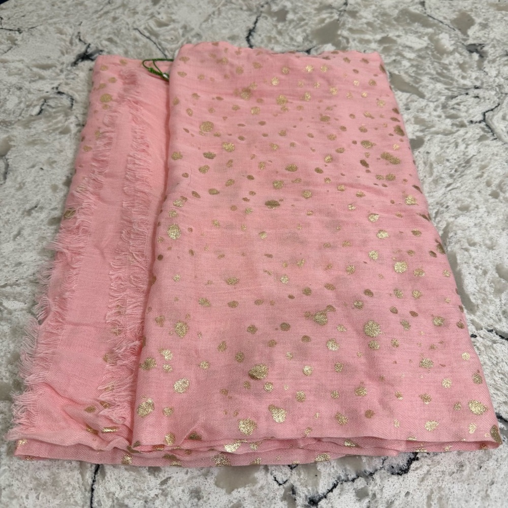 Vera Bradley Metallic Soft Fringe Scarf in Blush and Gold, NWT